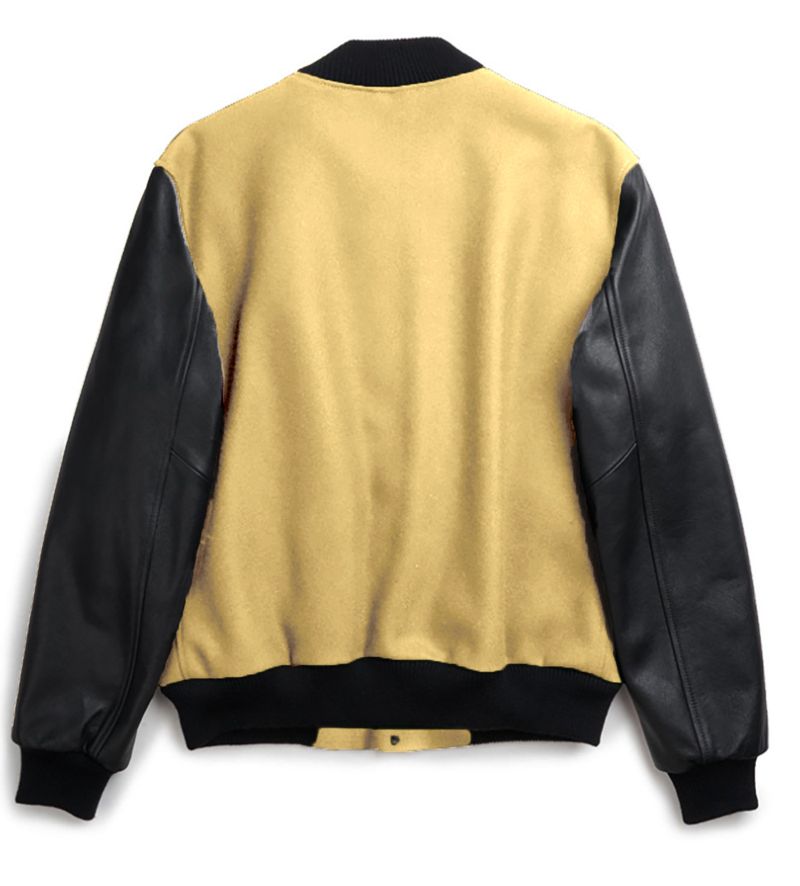 Chaqueta de béisbol con mangas de PU para hombre: abrigo ajustado de mezcla de lana con cuello con muescas y bolsillos laterales (azul marino, verde y amarillo, tallas S-XXL)_voghion.com