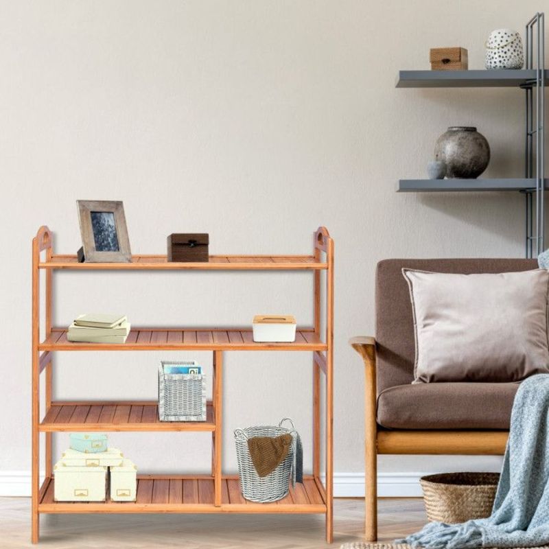 Shoe Multifunction Entryway Hallway For 4 Storage Bamboo Tiers Rack_voghion.com
