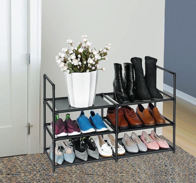 Familien-Organizer, mehrschichtiges, staubdichtes Schuhregal, platzsparender Organizer mit Metallrahmen und Bezug aus Vliesstoff für den Eingangsbereich des Wohnheims_voghion.com