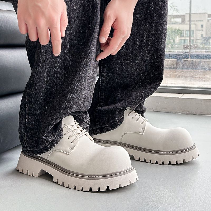 2026 Sole Thick Men's Derby Height Increasing British Style Low Top Work Boots Niche White Leather Shoes 32057_voghion.com