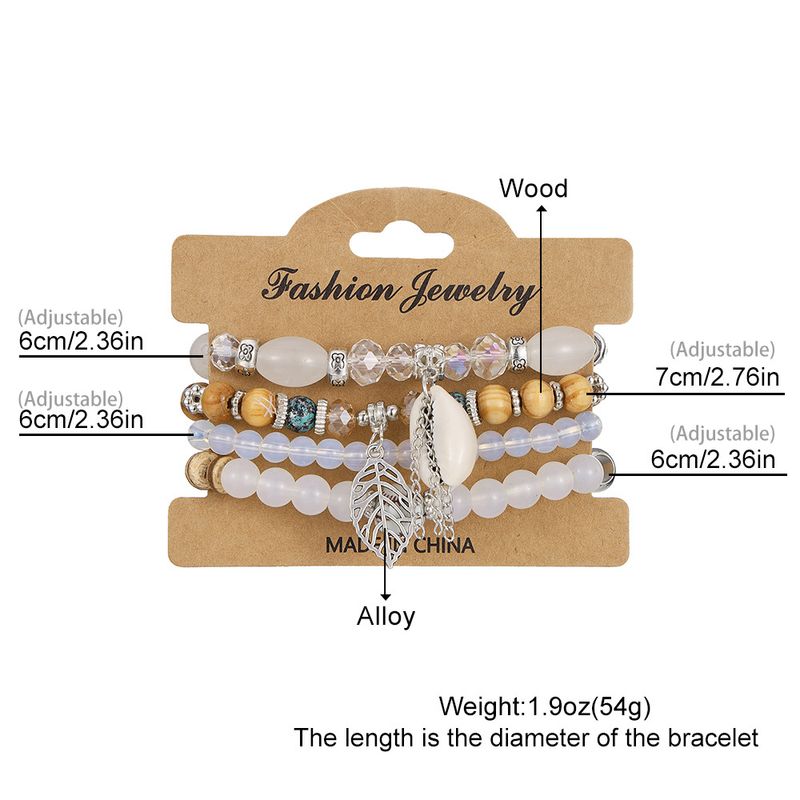 Bohemian Crystal Bracelet – Handmade Alloy With Conch Leaf Pendant, Multi-Layer Beaded Jewelry For Women_voghion.com