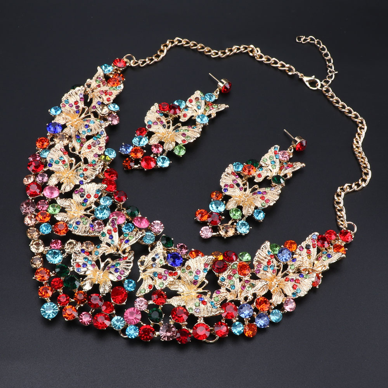 Set di gioielli da donna, da sposa, con cristalli austriaci a grappolo, collana e orecchini_voghion.com