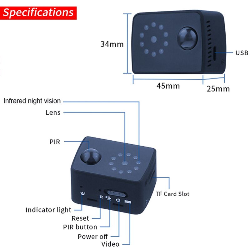 MD20 Mini 1080P HD Camcorder Nachtsicht PIR Motion Action Mikrokamera (schwarz)_voghion.com