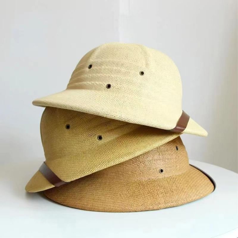 Vendita calda 100% paglia casco midollo sole estate uomini via guerra esercito cappello papà barca secchio cappelli safari giungla minatori berretto_voghion.com