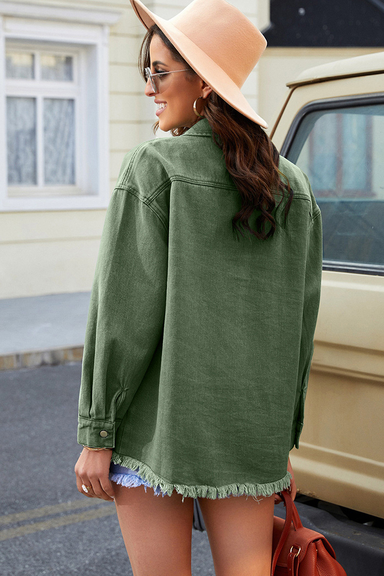 Vintage-Jeansjacke im Washed-Look für Damen – Lockere Passform, Knopfleiste, lange Ärmel, vielseitiger Freizeitmantel (in mehreren Farben und Größen erhältlich)_voghion.com