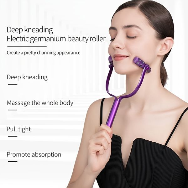 1pc Electric Germanium Beauty Roller; Face Thinner Vibrating 3D Roller Massager; V Face Tool; U Germanium Massager Stick_voghion.com