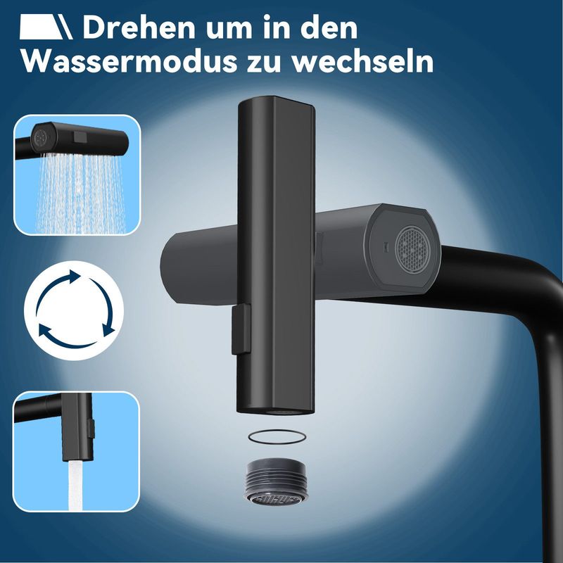 Glitzerlife Wasserhahn Küche Küchenarmatur Ausziehbar - Mischbatterie Mit Brause Spültischarmatur 360° Drehbar Edelstahl Mit 3 Strahlarten Gebürsteter Schwarz_voghion.com
