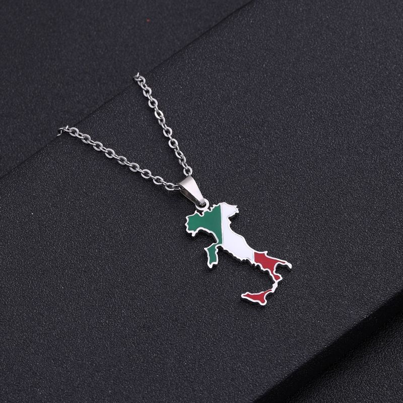 Collana con ciondolo a forma di mappa italiana, collana in acciaio inossidabile, stile etnico, design di nicchia femminile, senso leggero, lusso, gioielli geometrici con gocce di olio_voghion.com