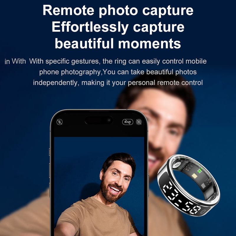 2025 Ultra-Thin Smart Ring – Sleep Tracking, Gesture Control & Fitness Tracker For Men & Women 5ATM Waterproof, Android/iPhone Compatible, Size 8_voghion.com