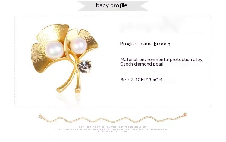 Spilla da donna con foglia di ginkgo perlata con rete antiriflesso, spilla decorativa in oro rosso opaco per capispalla, abito, abbigliamento fisso_voghion.com