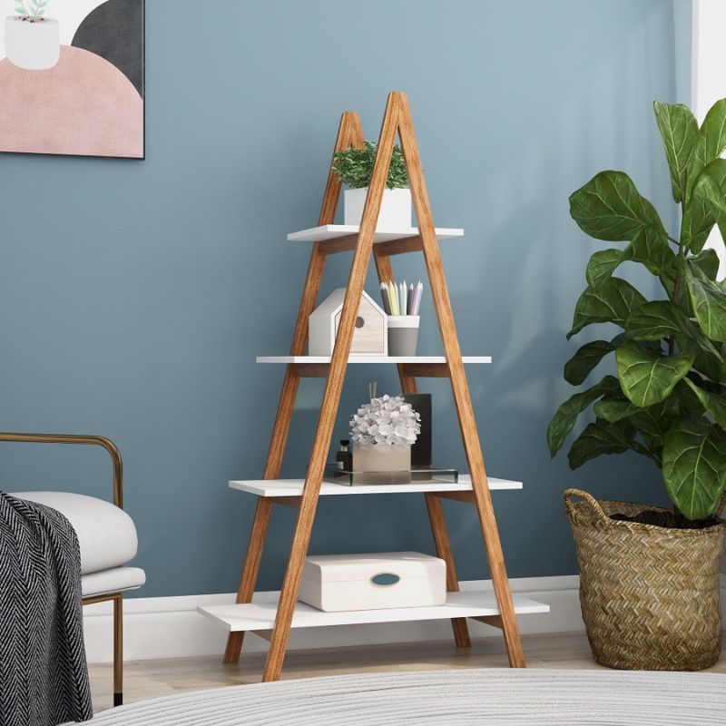 A Bookshelf Ladder Bamboo Display Wood Frame Solid Oxford_voghion.com