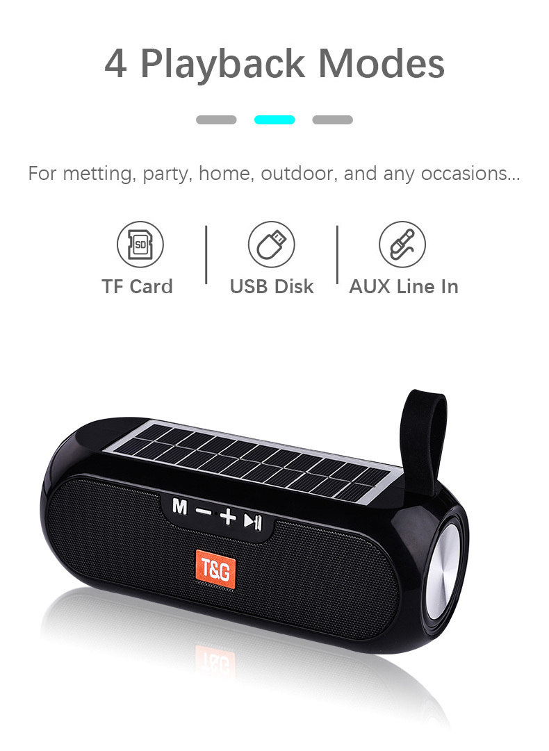 TG Portable Column Wireless Speaker, Stereo Music Box Solar Rechargeable Power Bank Boombox MP3 Speaker Outdoor_voghion.com