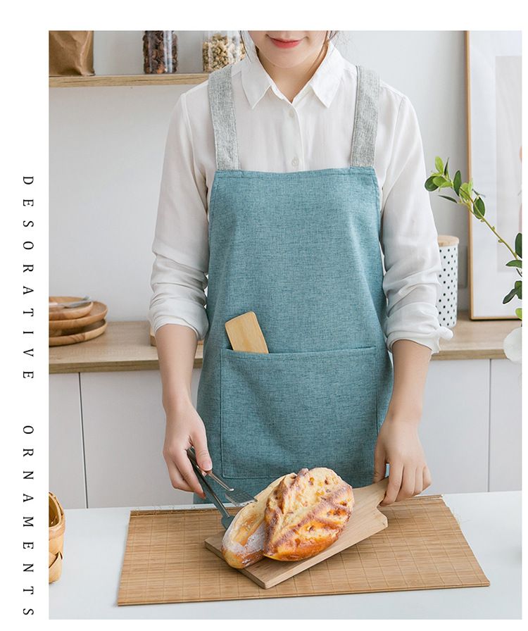 Cross-Back Kitchen Apron With Pockets – Oil-Resistant Polyester, Adjustable (Bright Yellow, Elegant Gray, Soft Blue, Mint Green, Pure White)_voghion.com