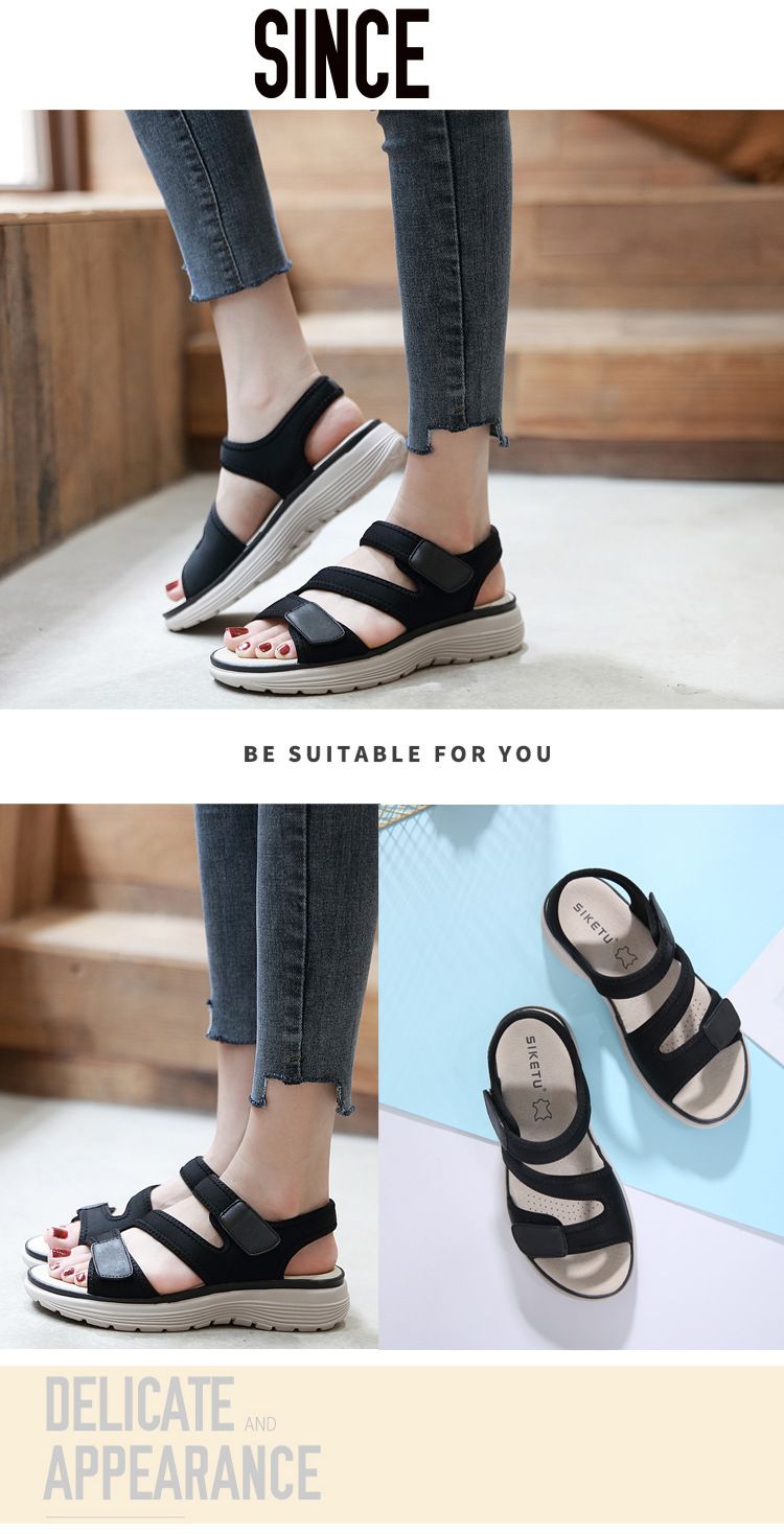 Summer 2025 New Genuine Leather Women's Sandals Sports Style Wedge Lightweight Velcro Large Size Slippers For Women_voghion.com