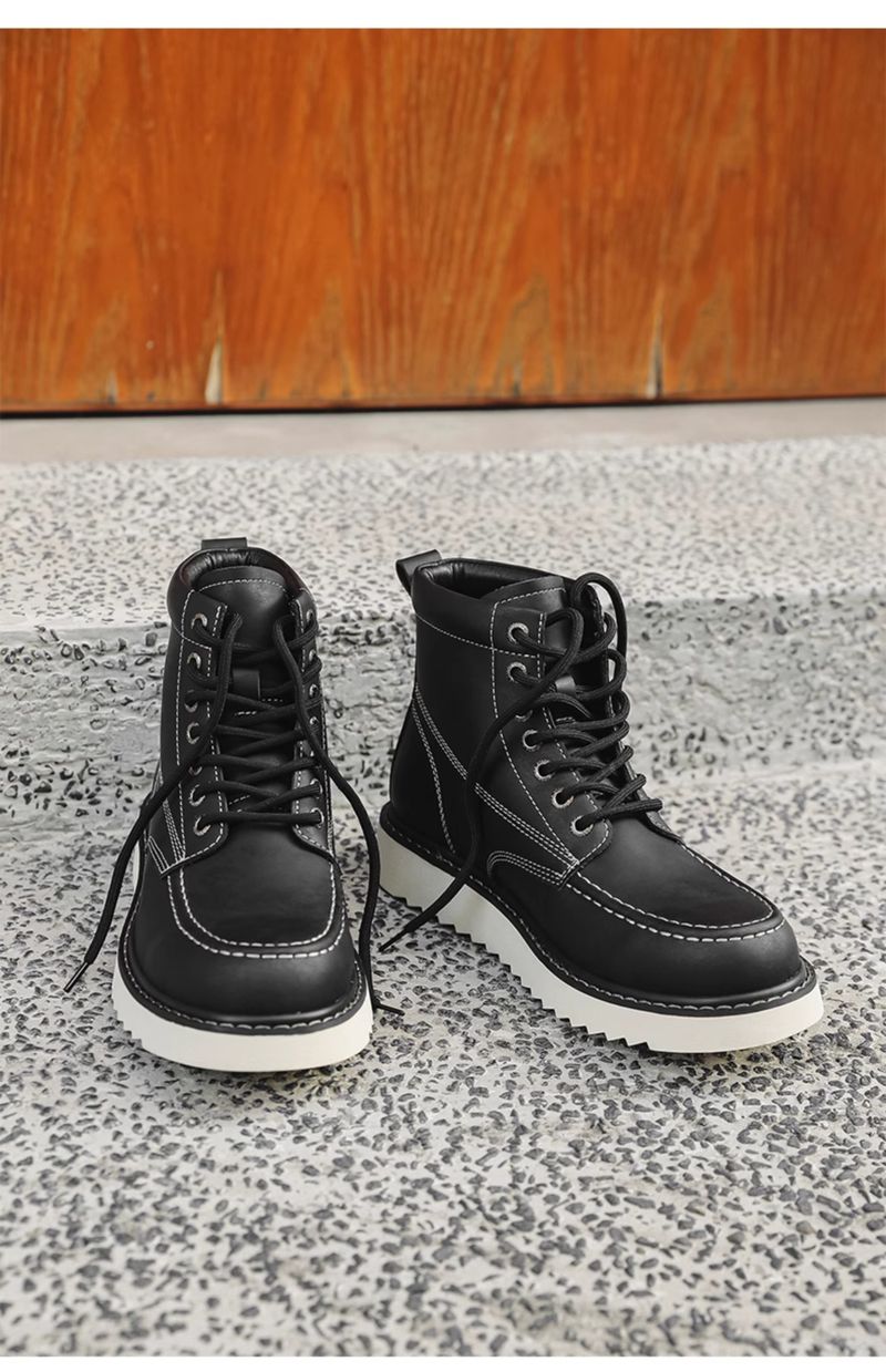 Worker Boot Men Genuine Leather Special-Interest Design Fancy Outdoor American 875 Black Short Locomotive Martin Boots_voghion.com