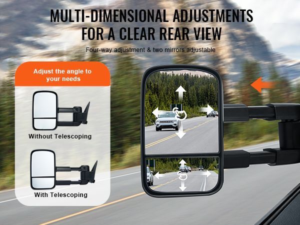 VEVOR Towing Mirrors, Left & Right Pair Set For Chevrolet Silverado (1988-1998)/GMC, Tow Mirror With Plane And Convex Glass, Manual Controlling Telescoping Folding, And Four-Way Adjustment, Black_voghion.com