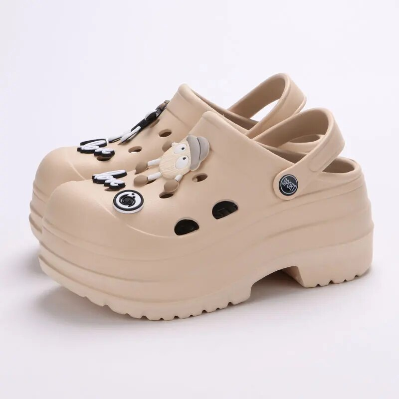 Cartoon DIY Chunky Plateau Sandalen Frauen 2024 Sommer Dicke Unterseite Clogs Gartenschuhe Frau Geschlossene Zehe Rutschfester Strand_voghion.com
