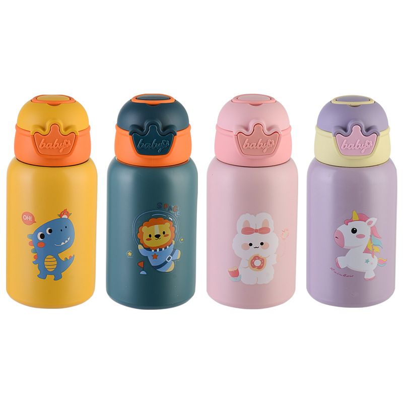 Kids Cartoon Insulated Water Bottle, Cute Leather Case Portable Outdoor Shockproof Baby Drinkware For School Travel_voghion.com