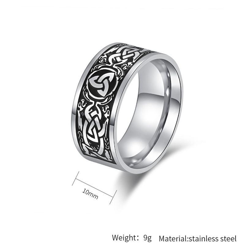 Anello in acciaio al titanio con nodo eterno del triangolo celtico in stile etnico nordico, personalità maschile, stile freddo, gioielli per la mano_voghion.com