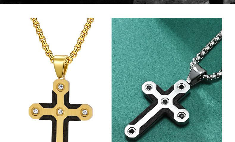 Schmuck für Herren und Damen, Camouflage-Halskette mit Kreuzanhänger aus Kohlefaser mit Strasssteinen – trendiges Unisex-Accessoire für den Alltag_voghion.com