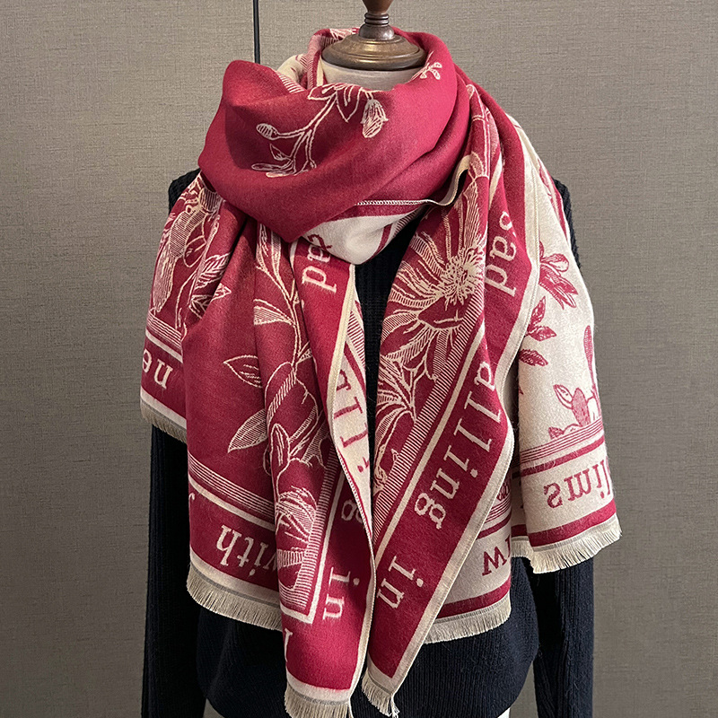 Women Scarf Women's Winter Print Versatile Fashion Student Scarf Thickened Double-sided Warm Large Shawl New Style_voghion.com