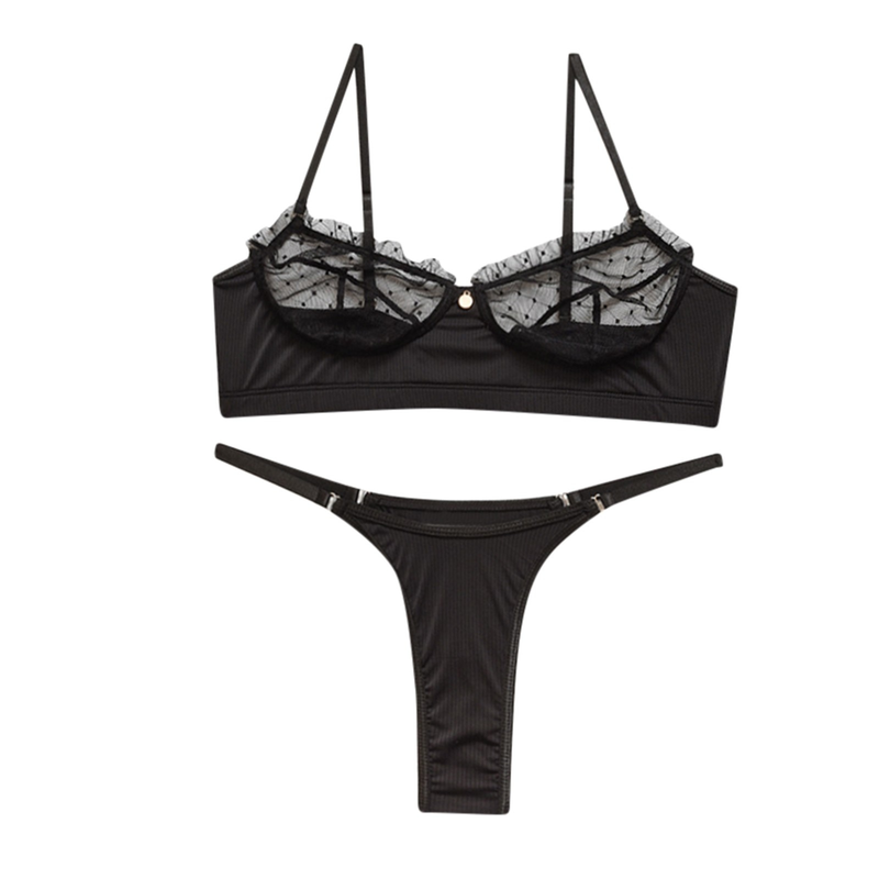Sexy Lingerie Set Naisten Pitsi Push Up Bra Thong Suit Läpinäkyvä yksivärinen Alusvaatteet Setti bielizna damska нижнее белье_voghion.com