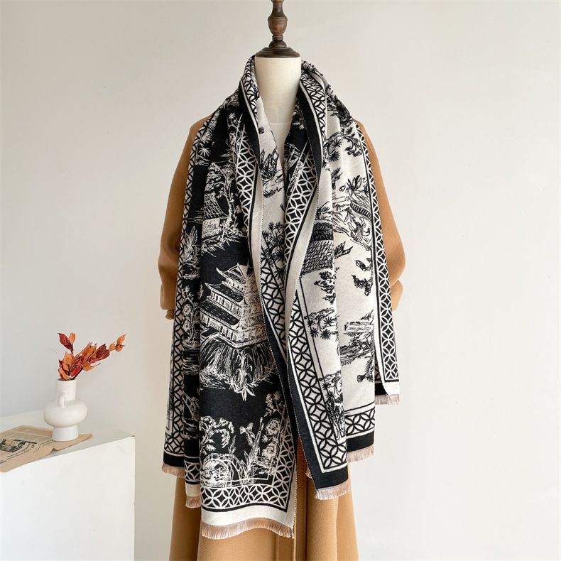 Sciarpa anti-età di alta qualità, calda e alla moda, invernale, in stile antico, artistica, a scialle e mantello bifacciale._voghion.com