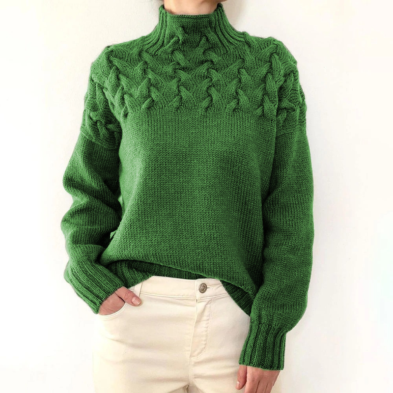 Nuovo maglione lavorato a maglia in puro cotone autunno e inverno dettagli lavorati a maglia maglione a maniche lunghe a collo alto_voghion.com