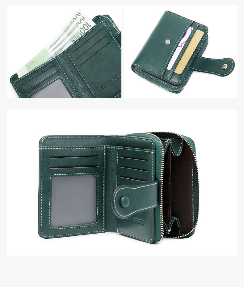 Cross Border Nieuwe RFID Anti Magnetische Korte Portemonnee Multifunctionele Ritssluiting Portemonnee Europese En Amerikaanse Retro Dames Muntenportemonnee_voghion.com