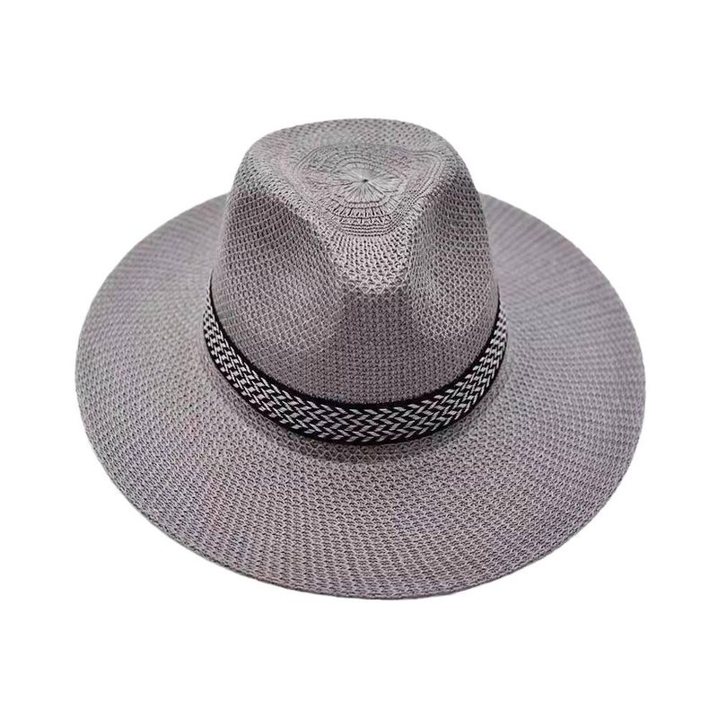 Nuovi arrivi Moda Estate Casual Spiaggia Piatto Paglia Parasole Tesa Larga Jazz Cowboy Sole Uomo Uomo Cappello Panama_voghion.com