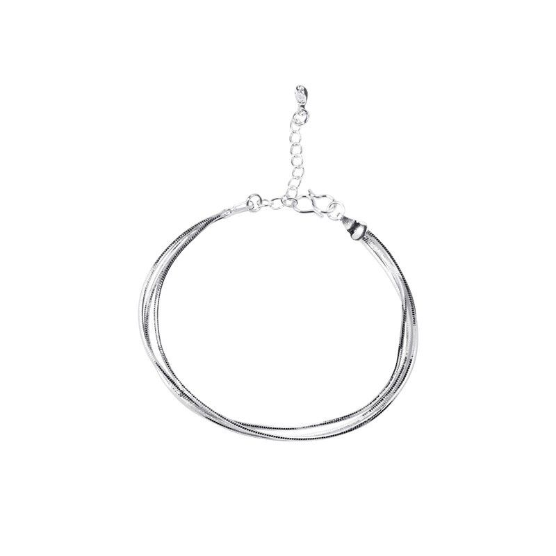 Sier Foot Classic Basic Multi E Three Layer Snake Bone Chain Style Women's Bracelet_voghion.com