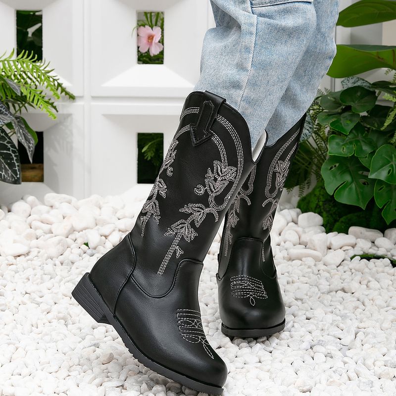 Prinzessin Herbst Winter Neue Kleine Mädchen Fleece-Gefüttert Warme Lange Kinder Bestickte Westernstiefel_voghion.com