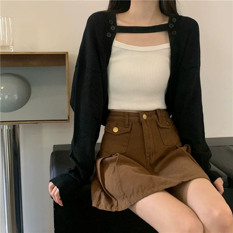 Giacca protettiva solare in seta ghiacciata, cardigan estivo sottile in maglia da donna, canotta, fodera esterna, stile corto piccolo_voghion.com