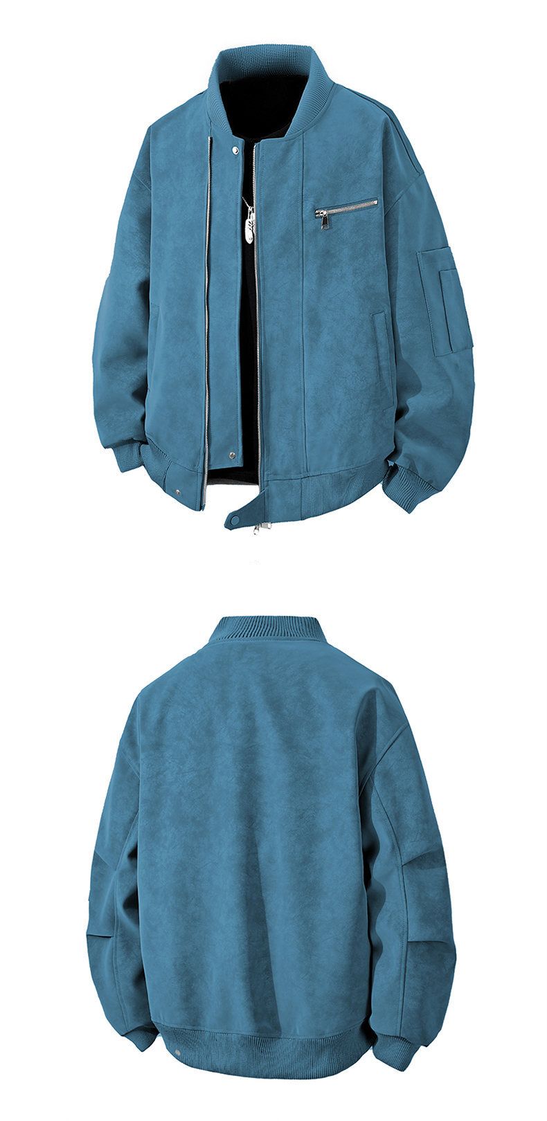 Vintage Tie-Dye Flight Jacket For Men, Double Zipper PU Leather Bomber Jacket With Stand Collar, Washed Distressed Style_voghion.com