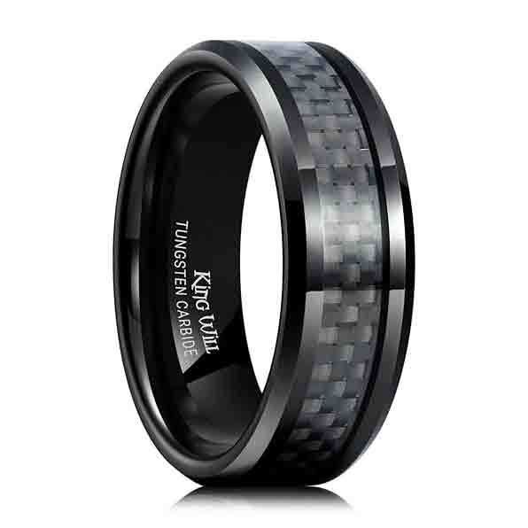 Anello alla moda da 8 mm di larghezza in tungsteno e fibra di carbonio per uomo in più colori_voghion.com
