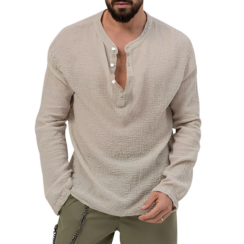 Men's solid color casual T-shirt long sleeve shirt pants suit_voghion.com