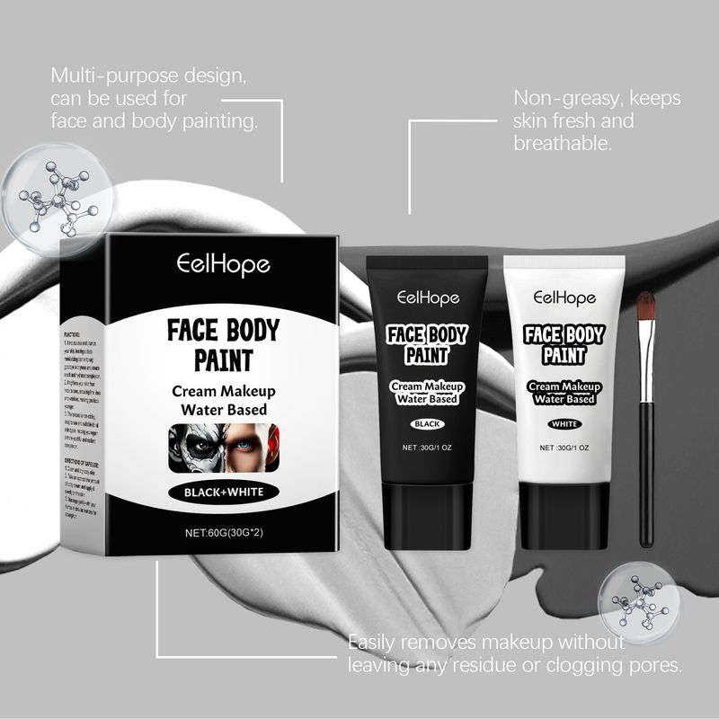 Eelhope Halloween black and white foundation paint cream easily covers skin color clown makeup effect foundation paint cream_voghion.com