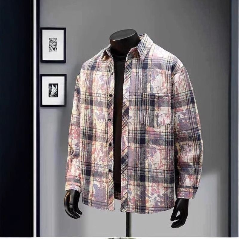 Camicia a quadri tie-dye 2025 per ragazzi, camicia a maniche lunghe primavera-autunno, giacca in stile coppia trendy e di nicchia_voghion.com