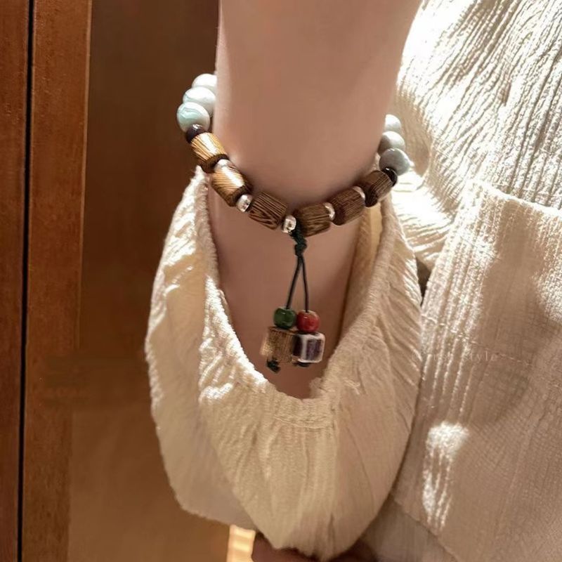 Bracelet tissé à la main en perles de céramique chinoises anciennes pour femme, léger et luxueux, style ethnique_voghion.com