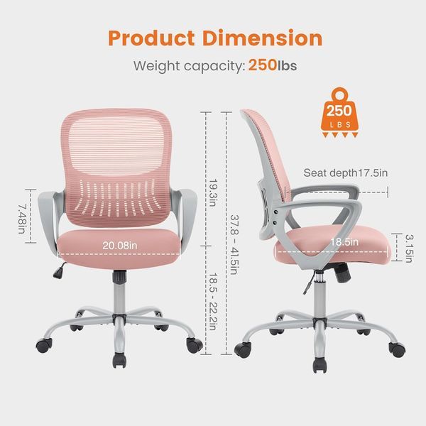 Office Computer Desk Managerial Executive Chair, Ergonomic Mid-Back Mesh Swivel Rolling Work With Wheels, Comfortable Lumbar Support, Comfy Arms For_voghion.com