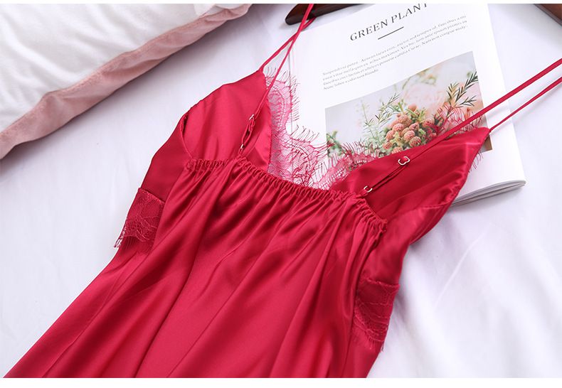 Ensemble deux pièces en dentelle de soie glacée pour femmes, col en v fin, coussinet de poitrine, short à bretelles froncées, été _voghion.com