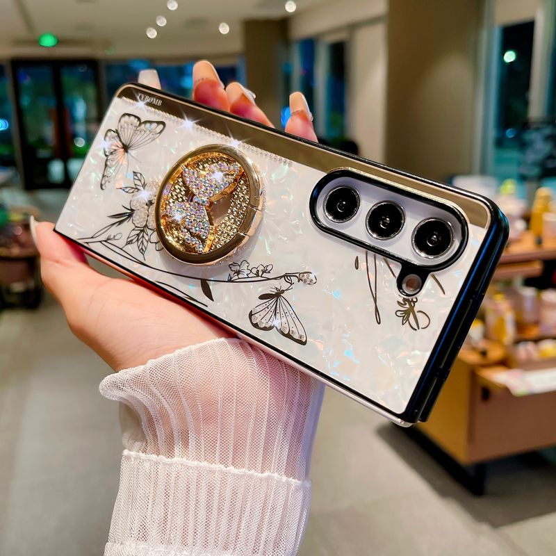 Pour Samsung Galaxy Z Fold 4 5 Mignon Diamant Papillon Coque Anneau Boucle Support Support Étui de Téléphone Couverture_voghion.com