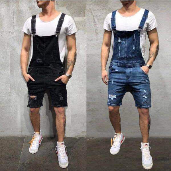 Nuovi pantaloni da lavoro da uomo con cinturini in denim con fori e pantaloncini aderenti_voghion.com