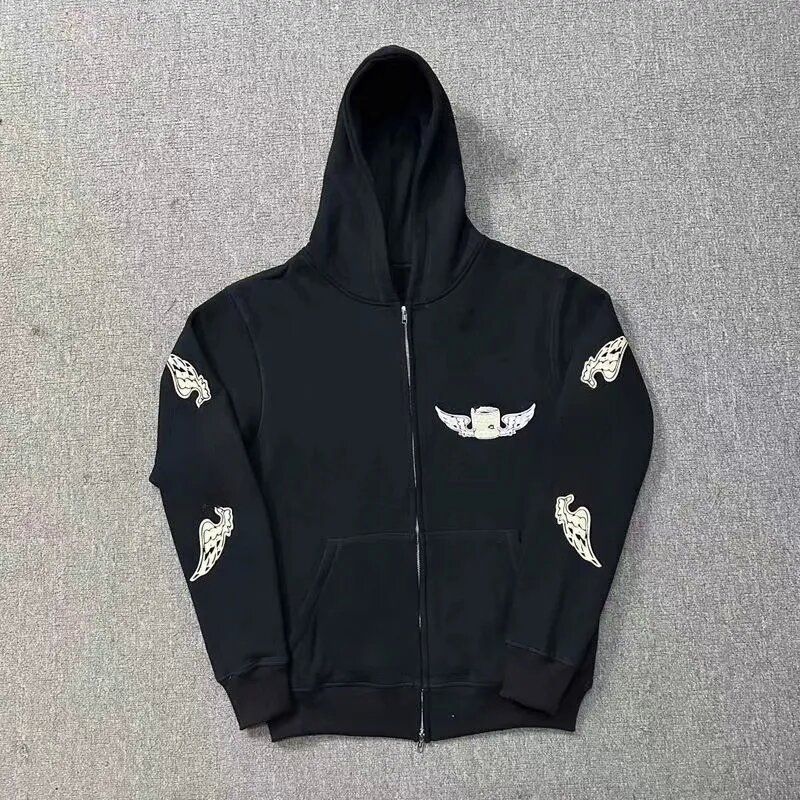 Ropa deportiva con capucha para hombre, cárdigan con estampado de alas de Devil's Island, chaqueta informal con cremallera, traje deportivo_voghion.com