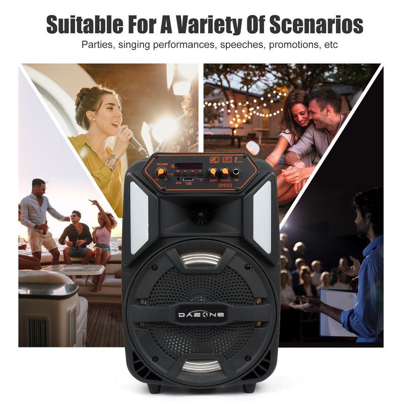 Enceinte Bluetooth portable sans fil rechargeable de 8 pi, 1 000 W, LED, basses puissantes_voghion.com