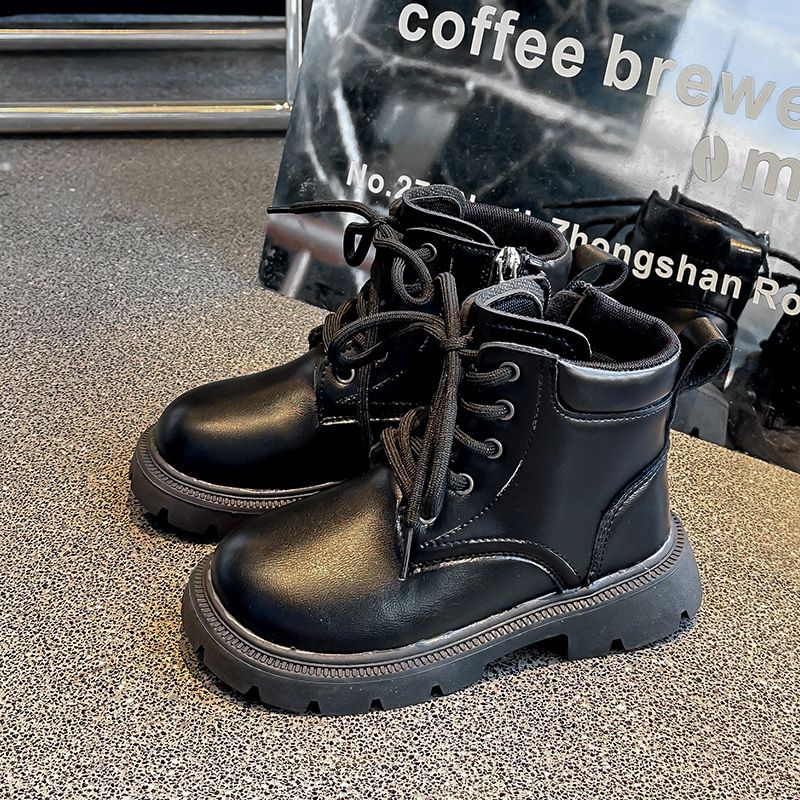 2025 Herbstmode Einfarbig Martin Mid-Top Mädchen Baby Schuhe Jungen Britischen Stil Lederstiefel_voghion.com