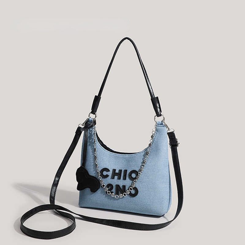 Versione coreana della borsa a secchiello Denim Niche, borsa a tracolla hobo versatile e alla moda._voghion.com