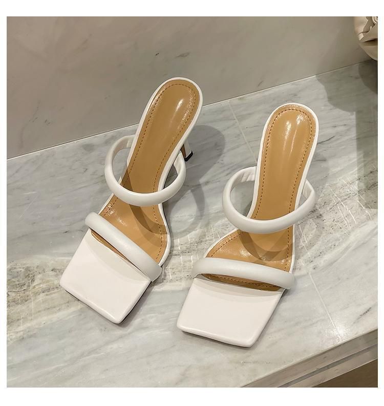 New French Style Versatile Square Toe With Exposed Toes Slim Heels For The Summer Of 2025, Featuring A Straight Strap_voghion.com