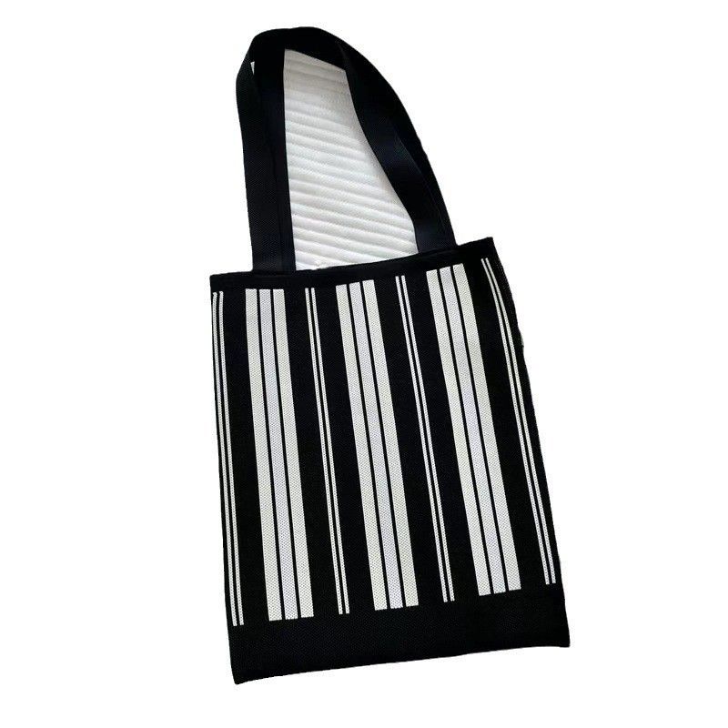 Nieuwe contrasterende kleur gestreepte gebreide tas Japanse en Koreaanse grote capaciteit schoudertas tote tas forensen handtas strandtas_voghion.com