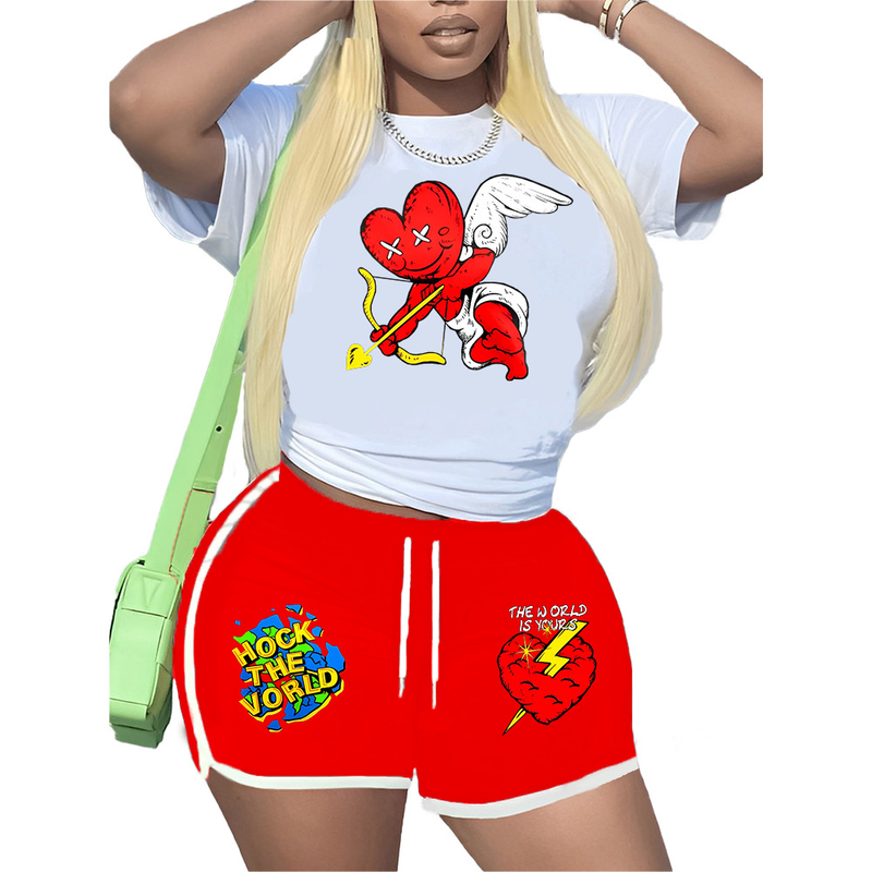 Bedruckter T-Shirt-Shorts-Trainingsanzug für Damen_voghion.com